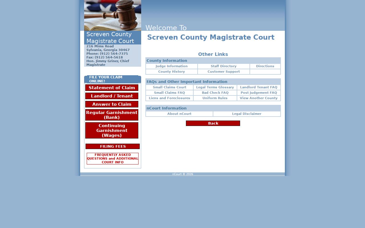 Georgia Magistrate Court forms gateway relevant to Screven County warrant procedure