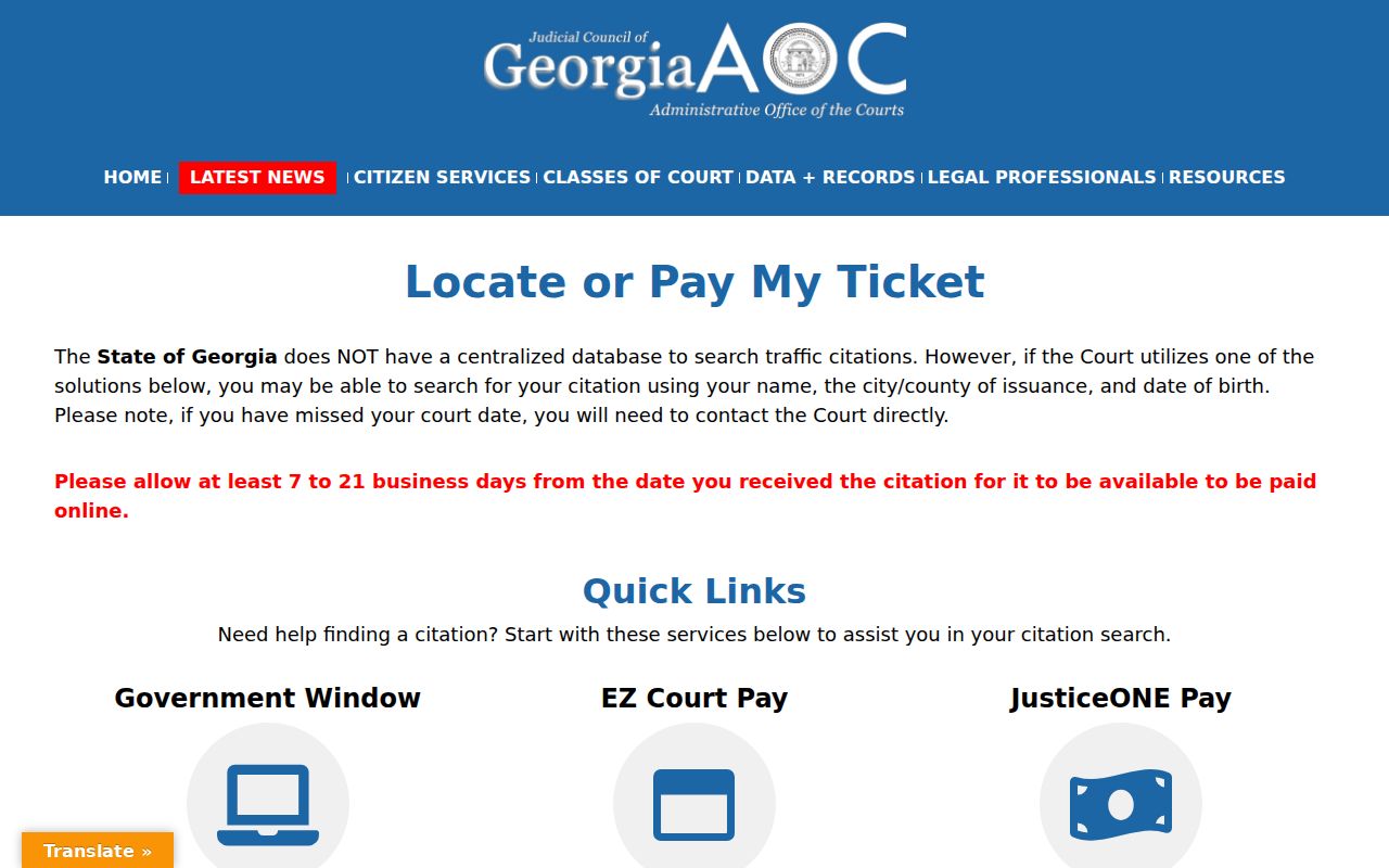 Georgia guidance showing no central Screven County arrest warrant search