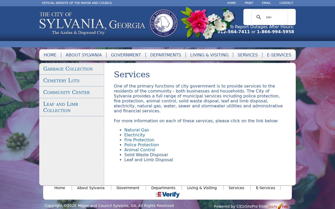 Sylvania city services and Pay Fines link for Screven County