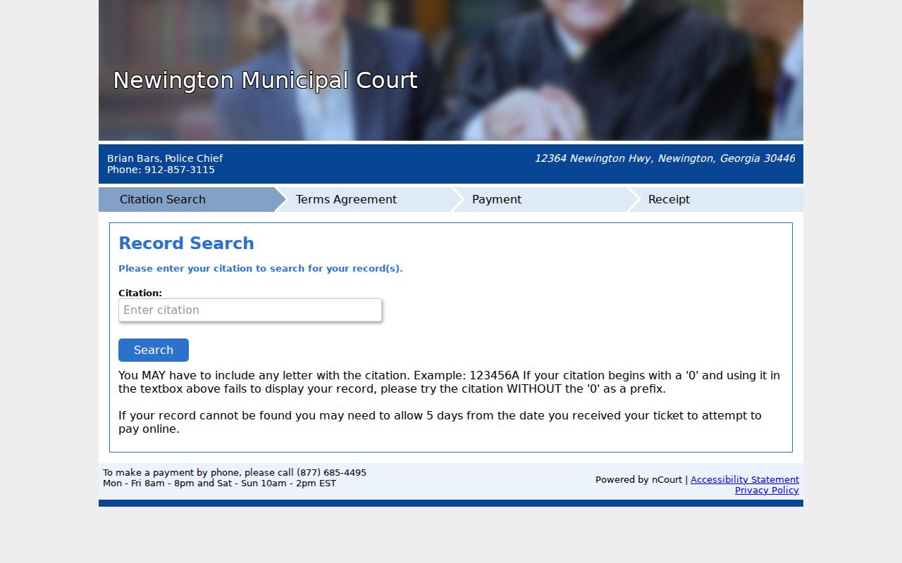 Blank Newington nCourt citation number interface