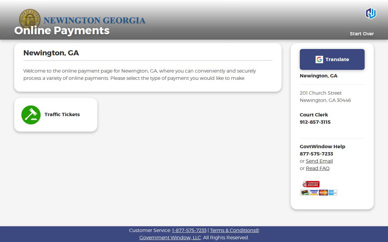Newington Government Window traffic ticket choice