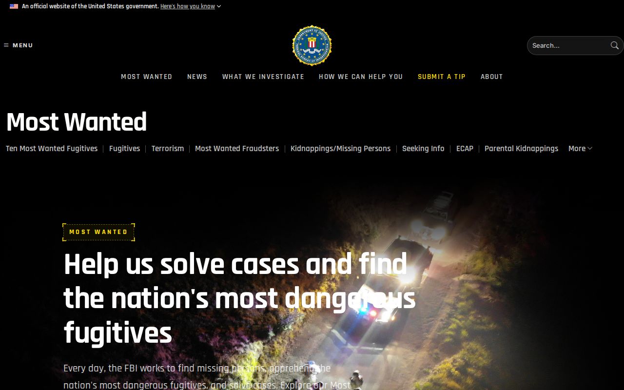 Federal wanted program gateway shown as separate from Screven County most-wanted information
